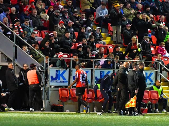 Derry City’s Sadou Diallo was sent off by match referee Rob Hennessy. Photo: George Sweeney