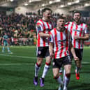 Ronan Boyce celebrates after giving Derry City the lead with a sublime finish from distance. Photograph by Kevin Moore.