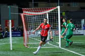 Derry City goalscorer Michael Duffy celebrates after his 19th minute strike against Finn Harps at Brandywell. Photo by Kevin Moore.