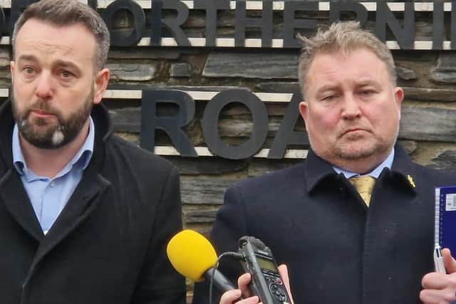 Foyle MP and SDLP Leader Colum Eastwood with his solicitor Ciaran Shiels.
