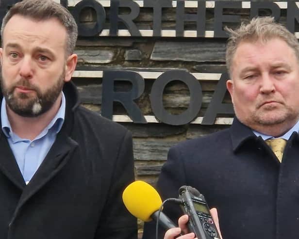 Foyle MP and SDLP Leader Colum Eastwood with his solicitor Ciaran Shiels.