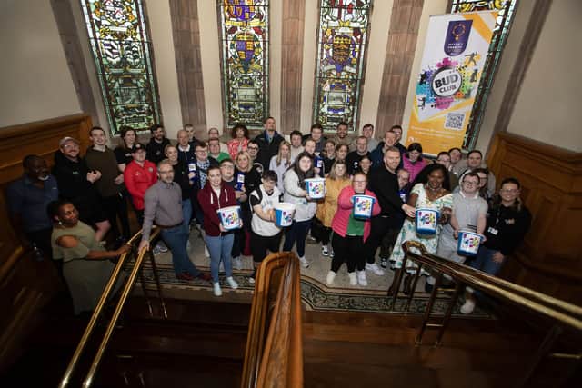 MAYOR'S CHOSEN CHARITY. . . The Mayor of Derry City and Strabane District Council, Lillian Seenoi-Barr pictured with members of the Bud Club, her chosen charity for her year in office, during the official launch in the Guildhall on Wednesday evening last. Bud is an inclusive provision for young people with disabilities and specific/complex needs. (Photos: Jim McCafferty Photography)