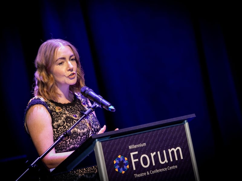Grace Ui Niallais, Mayor of Derry City and Strabane District Council, addressing the attendance  at Friday night's  25th Annniversary Gala Ball. (Photos: Jim McCafferty Photography)