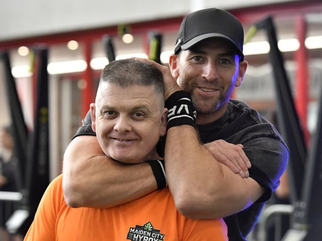 Organiser Vincent Sweeney and Beano Sherrin at the Maiden City Hyrox IV held at Sean Dolans GAC. Photograph: George Sweeney