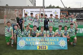 Top of the Hill Celtic celebrate winning the NIBFA Youth League U16 Cup, on Saturday.
