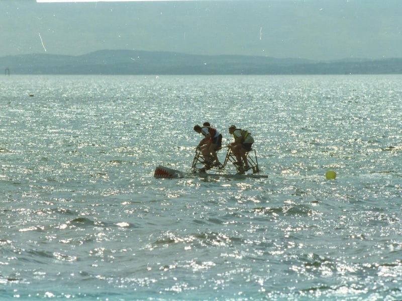 An idyllic scene on Lough Foyle during the Moville raft race.