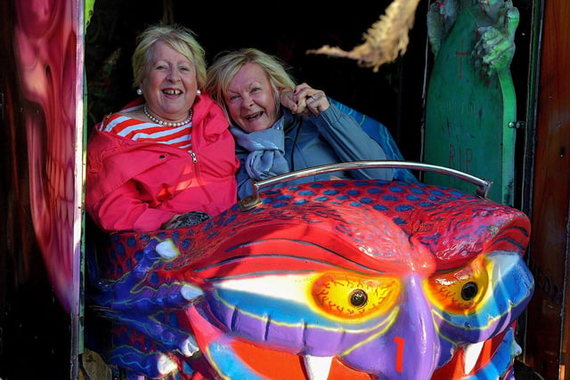 Enjoying a fright in the roller ghoster at Cullen's Halloween Funfair in Ebrington Square. Photo: George Sweeney.  DER2243GS – 056