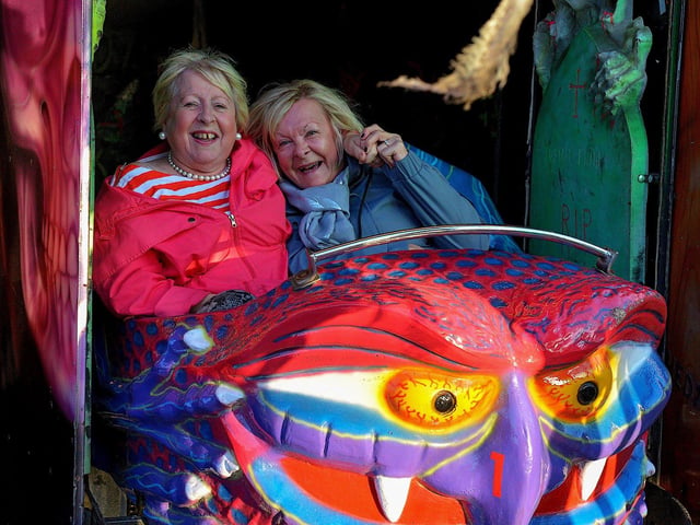 Enjoying a fright in the roller ghoster at Cullen's Halloween Funfair in Ebrington Square. Photo: George Sweeney. DER2243GS – 056