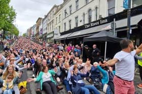 Mayor Logue's record-breaking Rock The Boat on Shipquay Street during the City of Derry Jazz Festival.