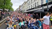 Mayor Logue's record-breaking Rock The Boat on Shipquay Street during the City of Derry Jazz Festival.