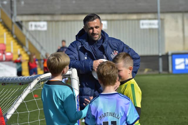 Ballymena United's Danny Lafferty was one of the coaches at the Ryan McBride Foundation's Soccer Camp held in the Brandywell Stadium. Photo: George Sweeney
