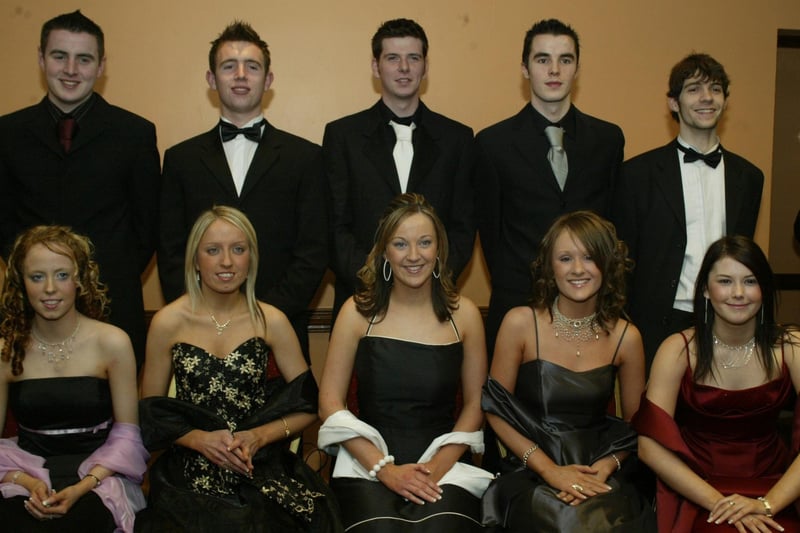Mary Browne, Elaine Browne, Catriona Doherty, Victoria Barry and Rachel Burke with partners Conor Devitt, Sean Gibbons, Paul Rainey, Martin Topp and Jason McCartney.  (0203JB42): Attendees enjoying the Thornhill College formal in April 2004.