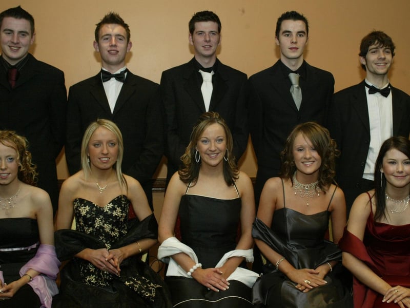 Mary Browne, Elaine Browne, Catriona Doherty, Victoria Barry and Rachel Burke with partners Conor Devitt, Sean Gibbons, Paul Rainey, Martin Topp and Jason McCartney. (0203JB42): Attendees enjoying the Thornhill College formal in April 2004.