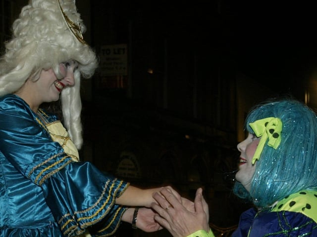 Eugene McFadden proposes to girlfriend Karen Doherty ((for real) during the Halloween festivities. (0311JB33):20 YEARS ON: Halloween celebrations in Derry in 2003