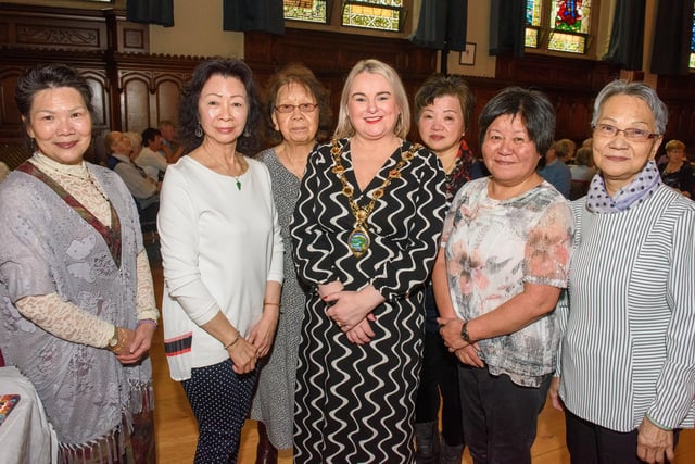 The Mayor Councillor Sandra Duffy once again welcomed people to the Guildhall as she hosted another popular Derry City and Strabane District Council Tea Dance. Included are, members of ACE.  Picture Martin McKeown. 09.11.22:.:The Mayor's Tea Dance