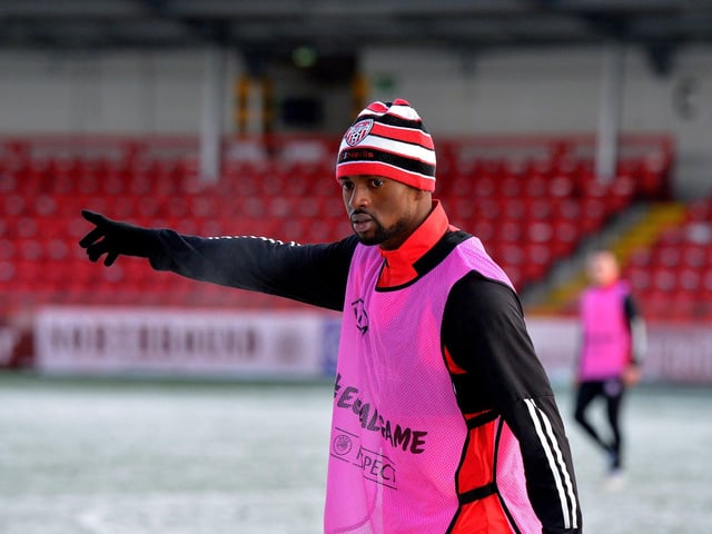Derry City’s Sadou Diallo training at Brandywell Stadium on Monday afternoon. Picture by George Sweeney. DER2304GS-07