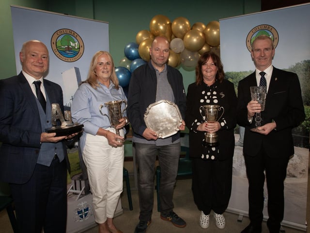 Professor Paul Bartholomew, Vice Chancellor, University of Ulster and guest speaker at the St. Columb's College Senior Prizegiving (left), pictured with the parents of Rory Boyd, winner of the The Laureates and PPU Prize, Monsignor Coulter Award for Mathematics and Science, The Biology Prize, The Chemistry Prize, Bank of Ireland Award and Professor Raymond Flannery Prize for Physics. Included in photo are Mrs. Canavan (second left), Board of Governors and FJM Madden, Principal. (Right)