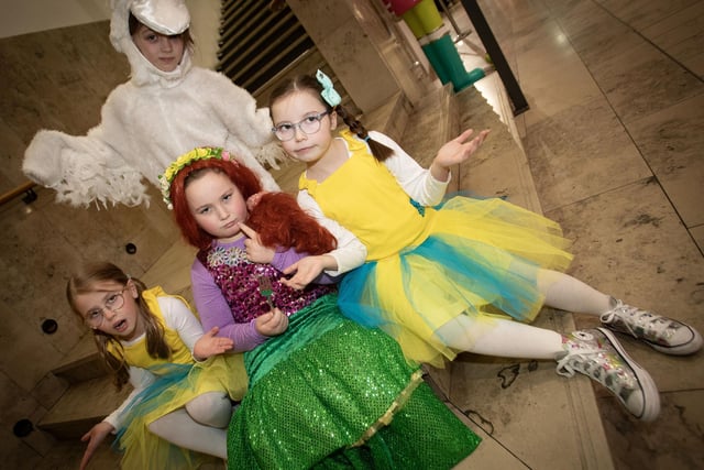 Getting into character are Clara Jane Neilis as Ariel with her two friends Flounder -  Aine Garland and Katherine Sweeney and scuttle played by Mia English.