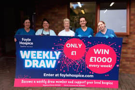 Staff from the Foyle Hospice highlighting how the weekly draw can be the perfect gift this Christmas.