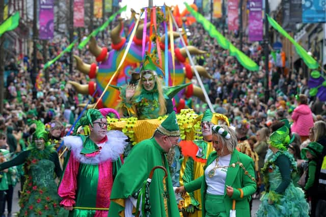 The Derry St Patrick’s Day parade makes its way towards the city centre. Photo: George Sweeney. DER2311GS – 60