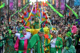 The Derry St Patrick’s Day parade makes its way towards the city centre. Photo: George Sweeney. DER2311GS – 60