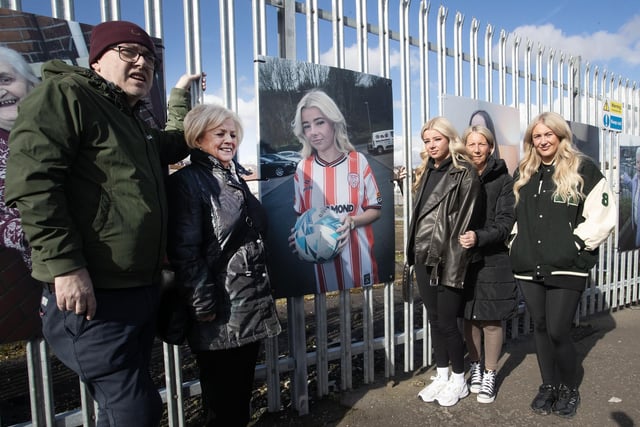 Derry City Ladies footballer Caoirse Doherty pictured at the exhibition with her family on Monday.