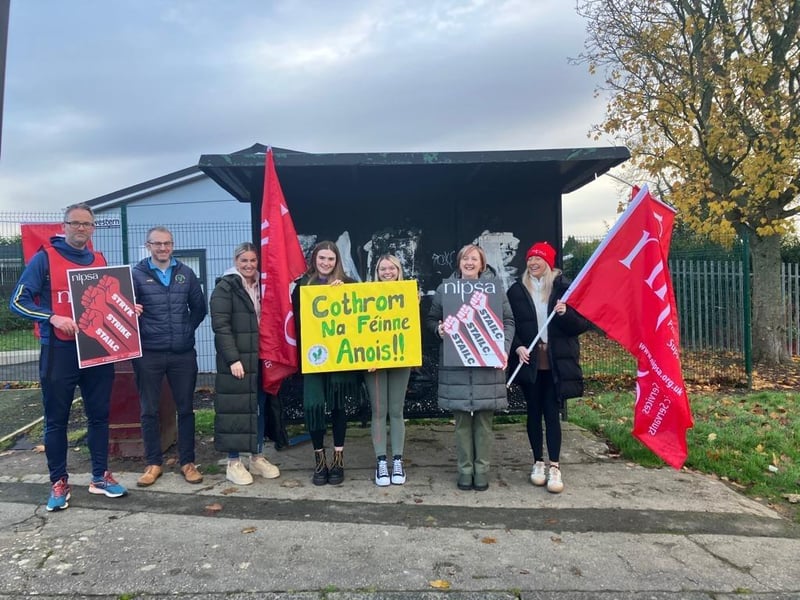 Staff in Gaelscoil na Daróige who were on strike on Thursday