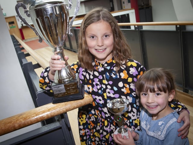 P6 Saoirse Doherty with sister Niamh P2 during Saturday’s Feis.