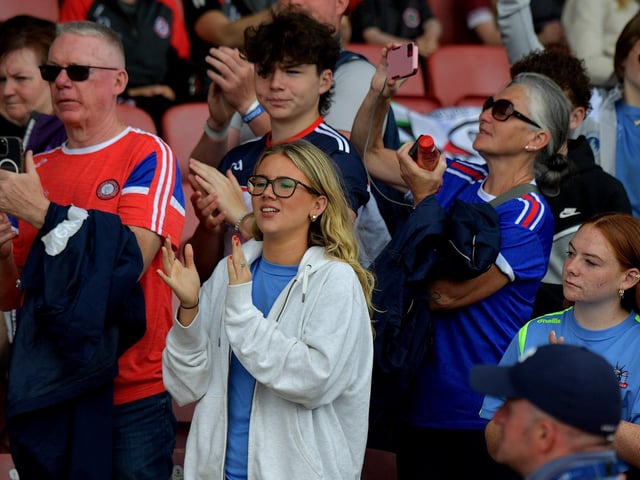 New York fans at their game against Pearse Og San Francisco in GAA World Games Hurling International final in Celtic Park on Friday morning. Photo: George Sweeney. DER2330GS - 191