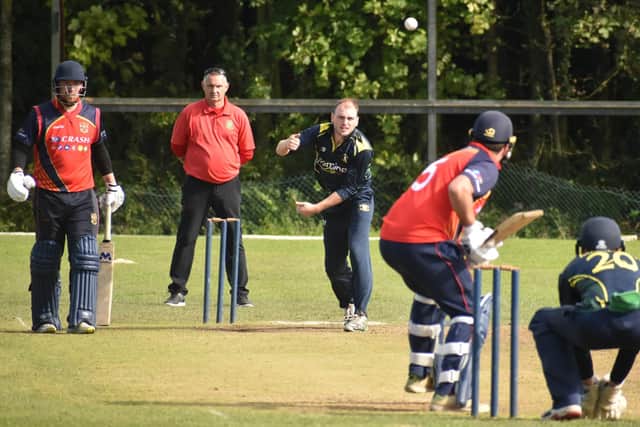 St Johnston's Michael Rankin bowling in Sunday's win over Brigade