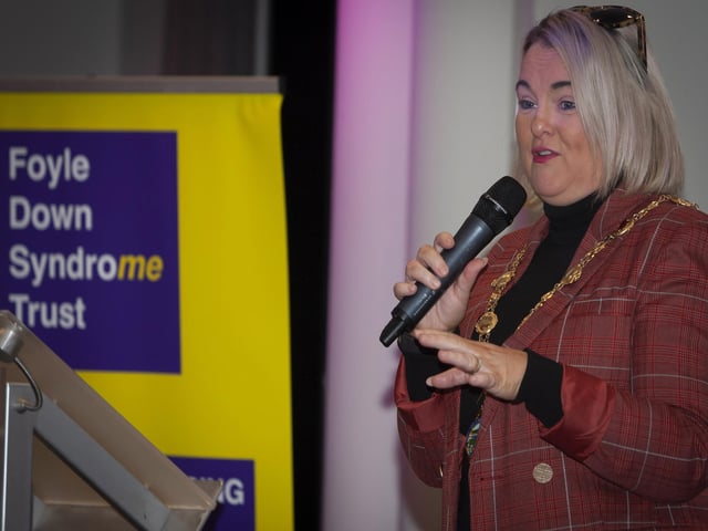 The Mayor of Derry City and Strabane District Council, Sandra Duffy addressing the attendance at Tuesday night’s FDST’s ‘Celebration of Achievement’ awards.