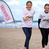 Local pupil Bonnie Devlin from St. Anne’s Primary School, Derry with Flahavan’s Primary School Cross Country League Ambassador, Hannah Gilliland, at the 2023-2024 launch in Portstewart.