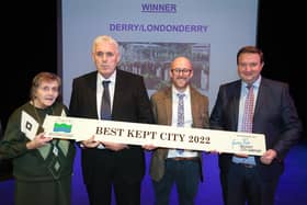 Derry representatives collecting the 'Best Kept City' award.