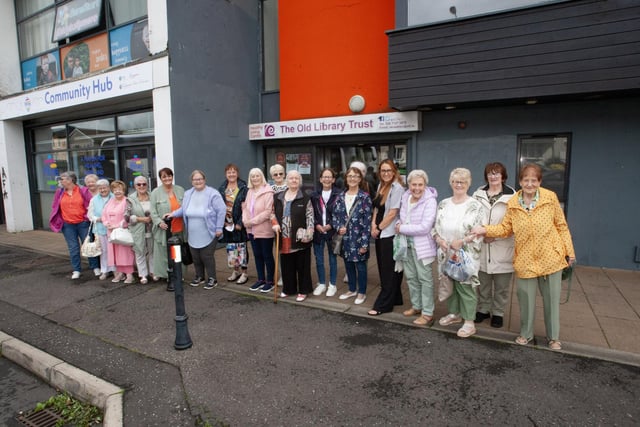 FÉILE 23 OLDER PEOPLE'S BUS RUN. . . .Ladies from the Creggan pictured outside the Old Library Trust on Monday morning before boarding the coach to take them on the Annual Older People's Bus Run, as part of the Féile 23. The trip included a visit to Ards Monastery, a tour of the hills of Donegal before relaxing at the Silver Tassie Hotel, Letterkenny for dinner and music. (Photos: Jim McCafferty Photography)