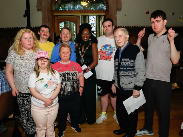 Mayor Lilian Seenoi Barr with members of New Horizons (Strabane) at the Mayor's final Tea Dance held in the Guildhall. (Photo - Tom Heaney, nwpresspics)
