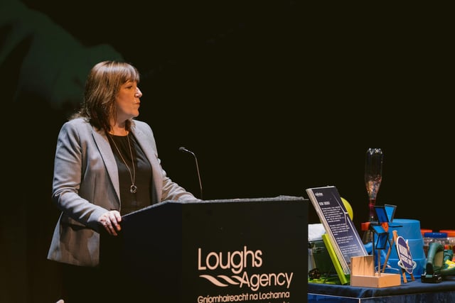 Sharon McMahon, Loughs Agency CEO, addressing the crowd at the Millennium Forum