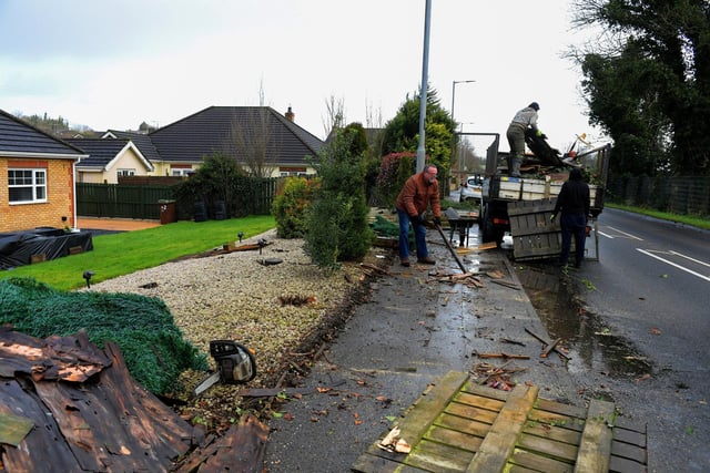Clean up at Paddock Lane, Ballyarnett, after Storm Isha. Photo: George Sweeney