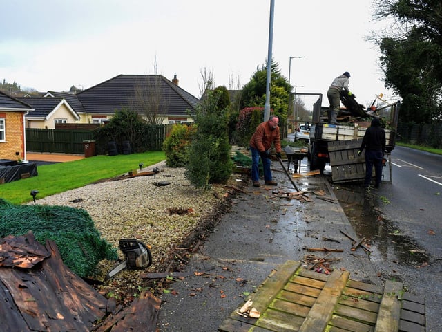Clean up at Paddock Lane, Ballyarnett, after Storm Isha. Photo: George Sweeney