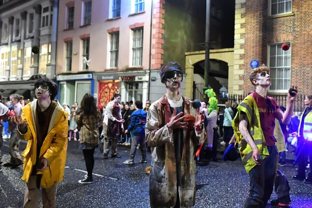 Revellers, performers and early contenders for the best Halloween costume converged on Derry’s city centre on Monday evening for the opening of the 2024 Halloween festivities.  Photo: George Sweeney