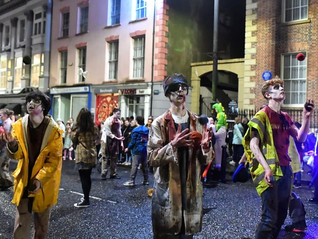 Revellers, performers and early contenders for the best Halloween costume converged on Derry’s city centre on Monday evening for the opening of the 2024 Halloween festivities. Photo: George Sweeney