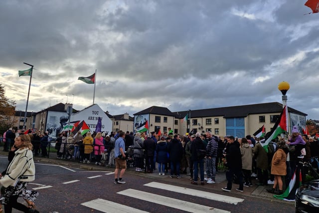 Crowds begin to gather for the rally organised by the Derry branch of the Ireland Palestine Solidarity Campaign (IPSC).