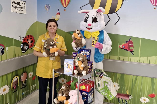 Cathy Grady, Play Nurse Specialist with the Easter Bunny.