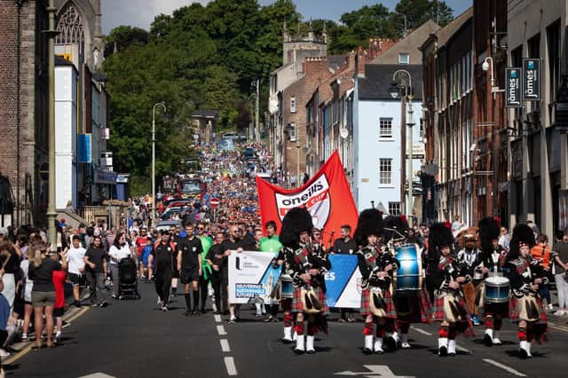 The 2024 Foyle Cup Parade makes its way down Great James Street. (Photos: Jim McCafferty Photography)