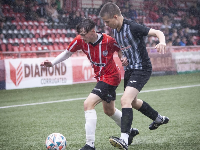 Action from Saturday’s u-14 Foyle Cup final between Ards and Derry City at the Brandywell, Derry. (Photos: Jim McCafferty Photography)