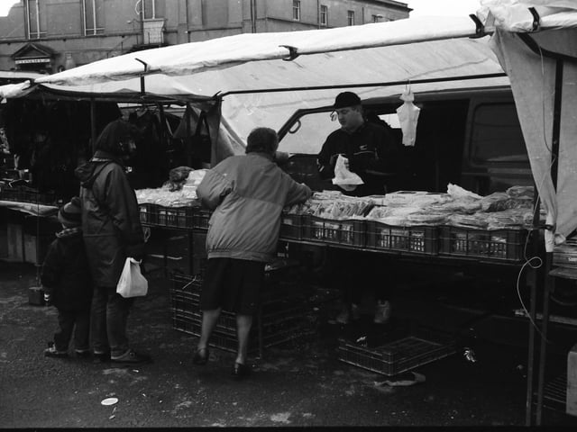 Shoppers at the old Foyle Street market.