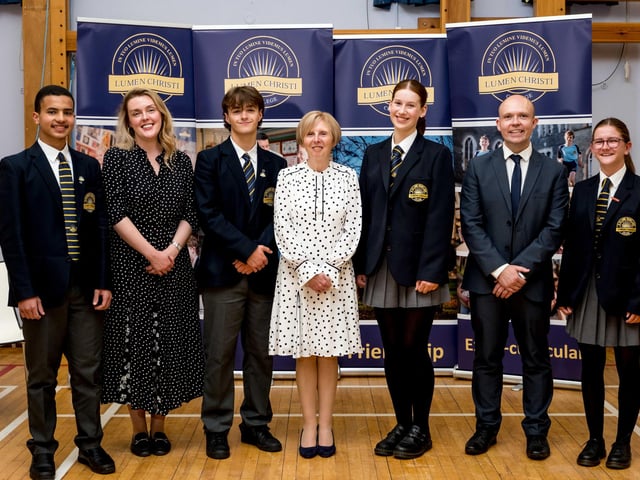 Year 11 Pupils of the Year, Aoife Melaugh & Abdullah Elnaem & Year 12 Pupils of the Year, Grace Campbell & Daragh Austin. Also pictured Dr Marie Ferris (Principal), Ms Niamh Hargan (Guest Speaker)& Emmett Mc Ginley (Board of Governors).