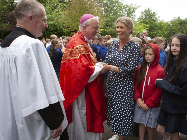 Bishop McKeown meeting some of the teachers and pupils after last week’s Thanksgiving Mass for those who made their Confirmation this year.