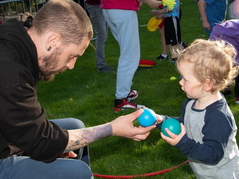 In Your Space Circus staff working with some of the children in circus skills during Féile 24's event in Abercorn Park on Tuesday evening.