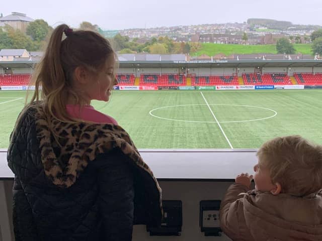Mark Connolly's two children Ora and Rohan get their first look around the Ryan McBride Brandywell Stadium.