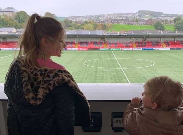 Mark Connolly's two children Ora and Rohan get their first look around the Ryan McBride Brandywell Stadium.